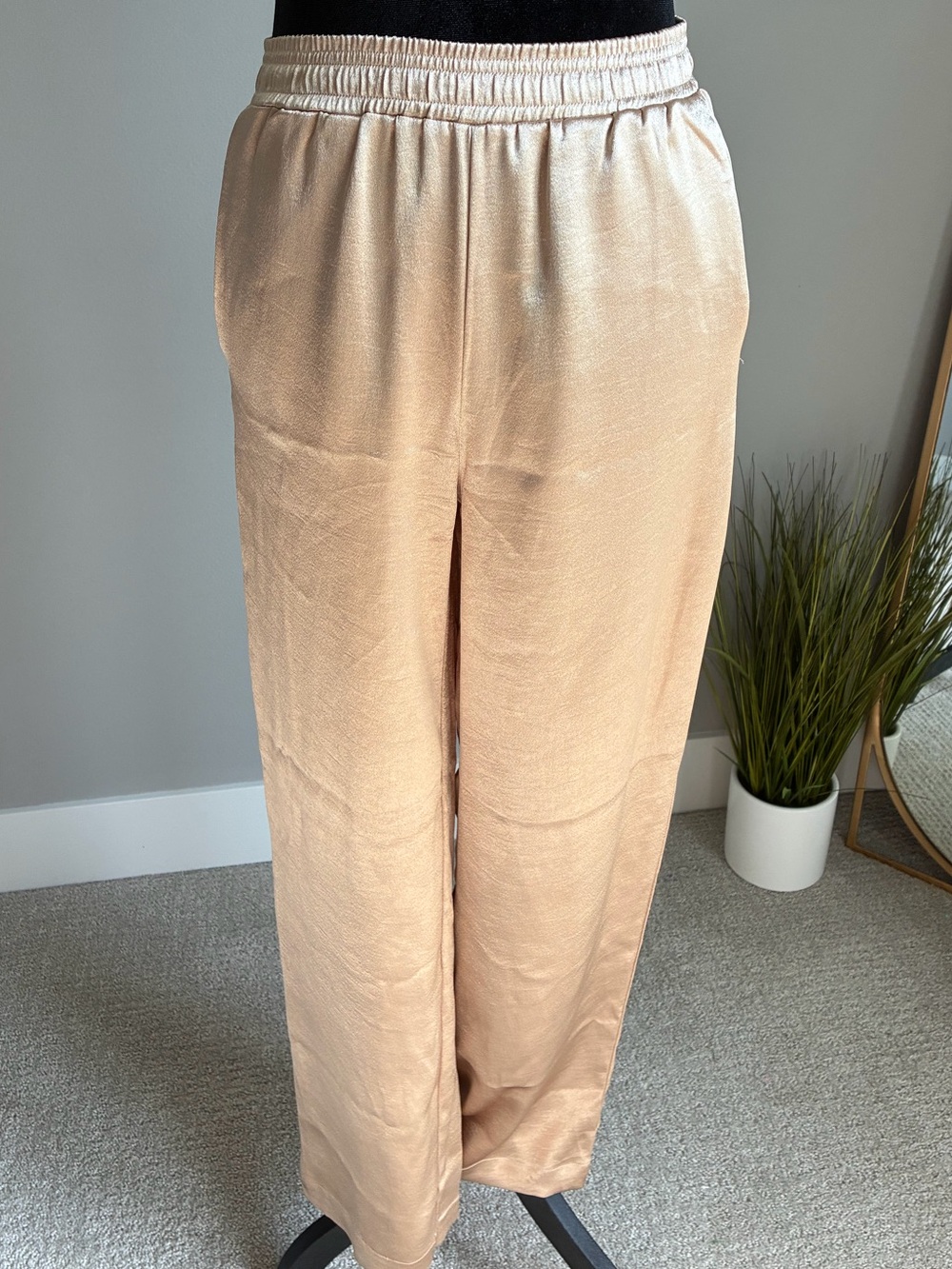 Double Zero Satin Wide-Leg Pants in Blush Peach